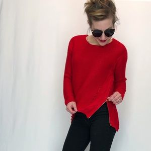 🌵50% off Red Double Side Zip Cable Knot Cardigan